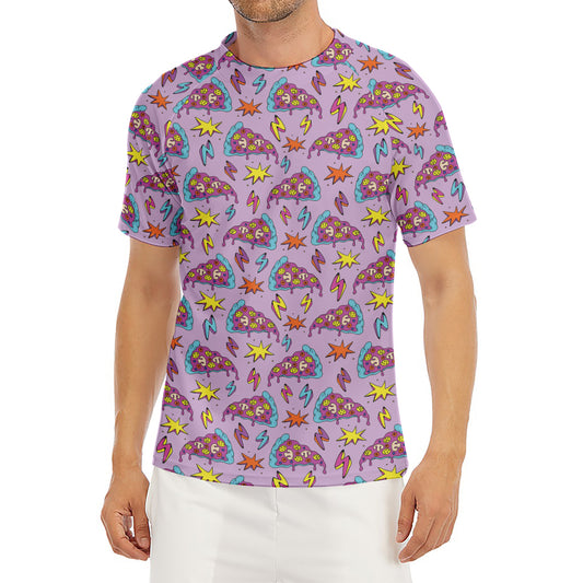Psychedelic Pizza Pattern Print Men's Short Sleeve Rash Guard
