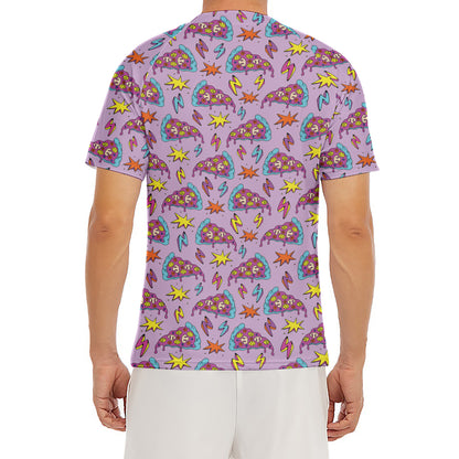 Psychedelic Pizza Pattern Print Men's Short Sleeve Rash Guard