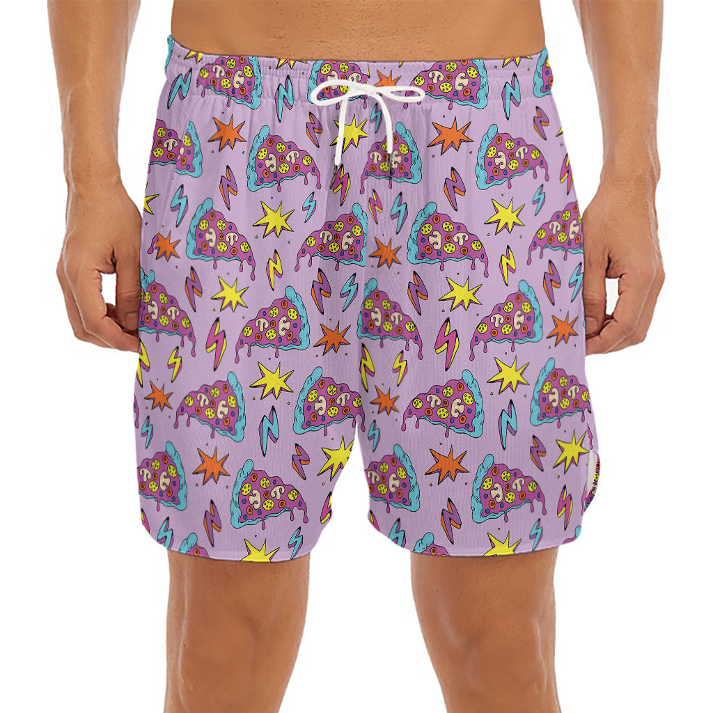 Psychedelic Pizza Pattern Print Men's Split Running Shorts