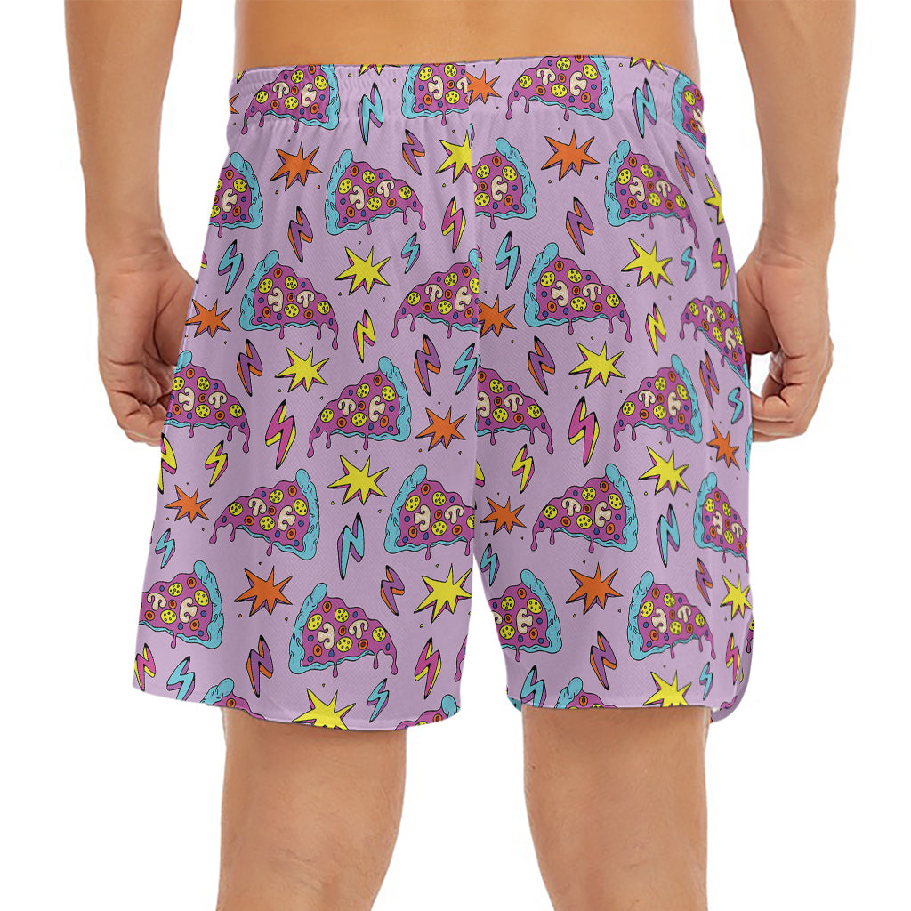 Psychedelic Pizza Pattern Print Men's Split Running Shorts