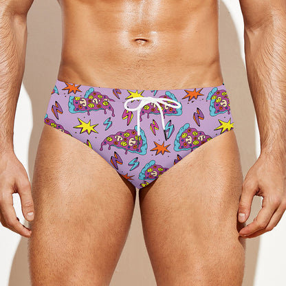 Psychedelic Pizza Pattern Print Men's Swim Briefs