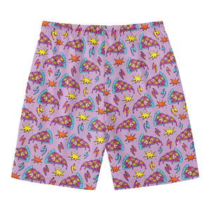 Psychedelic Pizza Pattern Print Men's Swim Trunks