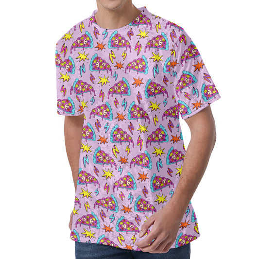Psychedelic Pizza Pattern Print Men's Velvet T-Shirt