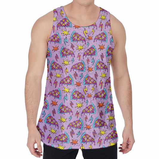 Psychedelic Pizza Pattern Print Men's Velvet Tank Top