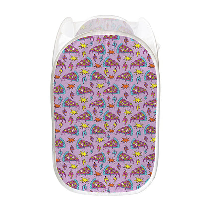 Psychedelic Pizza Pattern Print Mesh Laundry Hamper