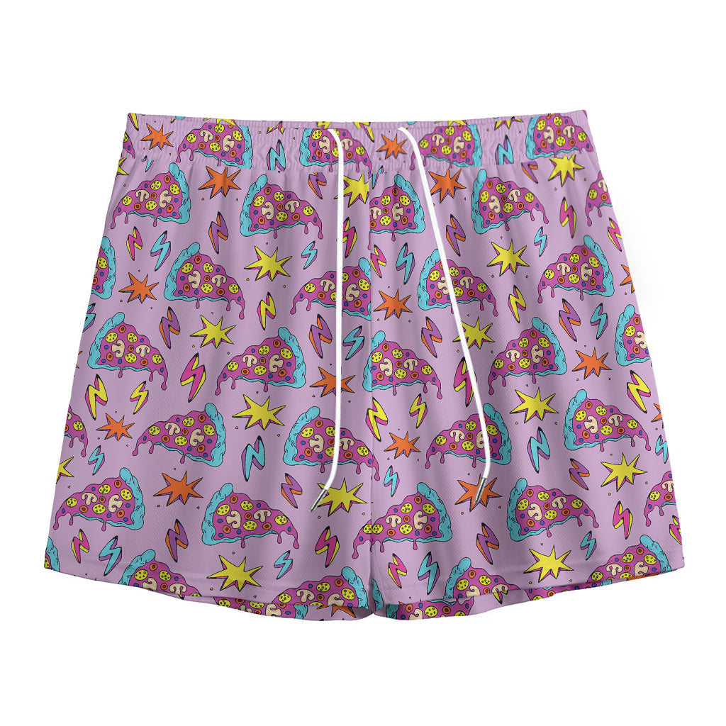 Psychedelic Pizza Pattern Print Mesh Shorts