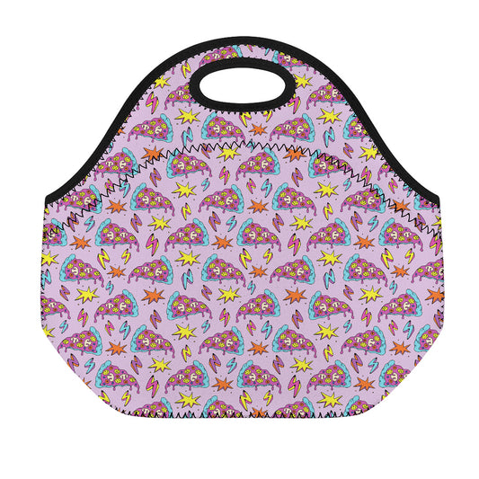 Psychedelic Pizza Pattern Print Neoprene Lunch Bag