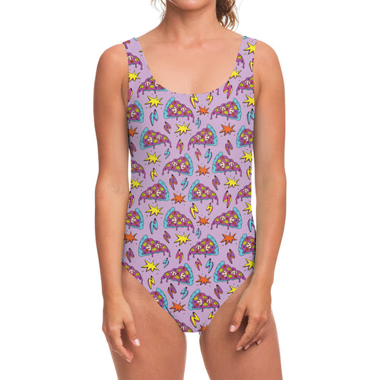 Psychedelic Pizza Pattern Print One Piece Swimsuit
