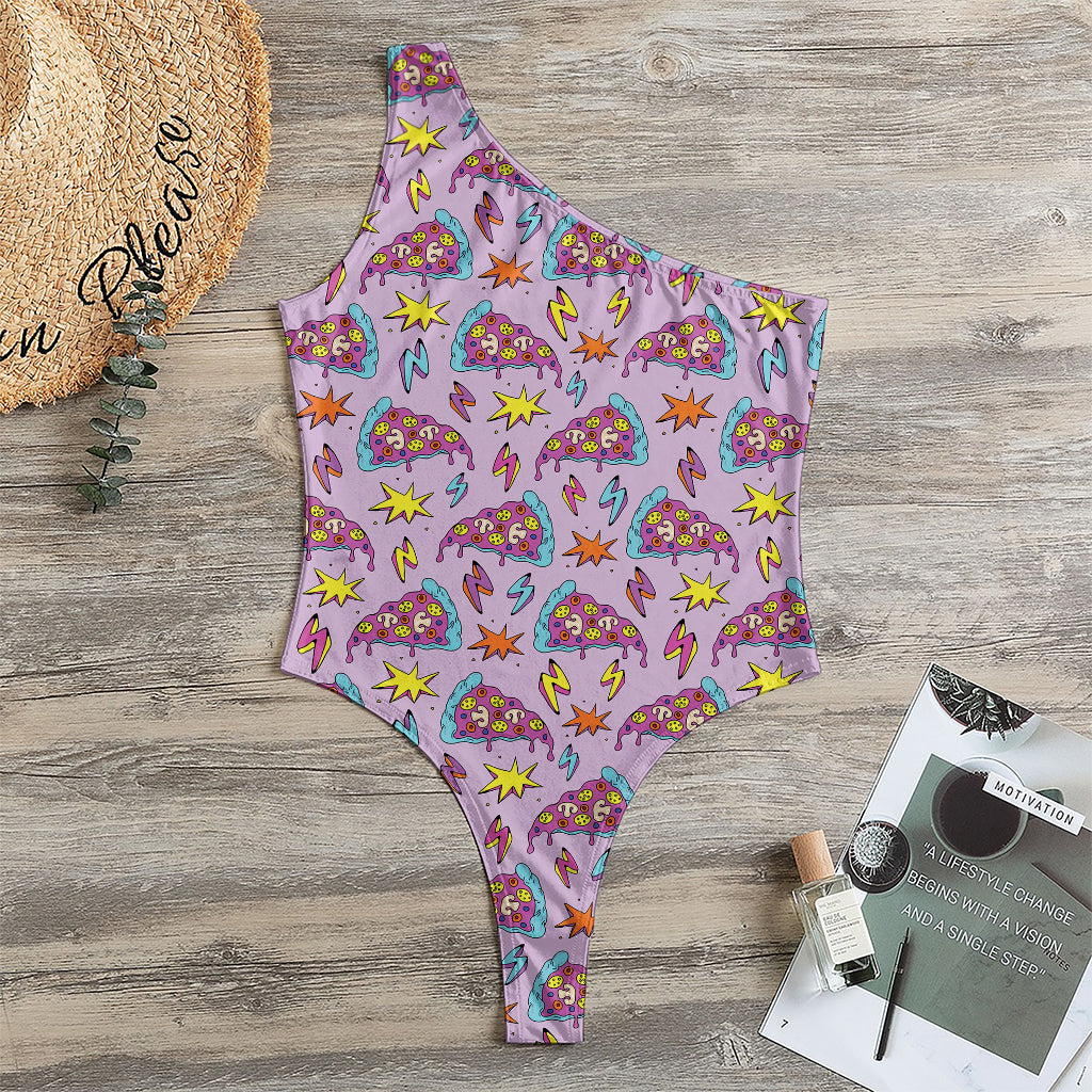 Psychedelic Pizza Pattern Print One Shoulder Bodysuit