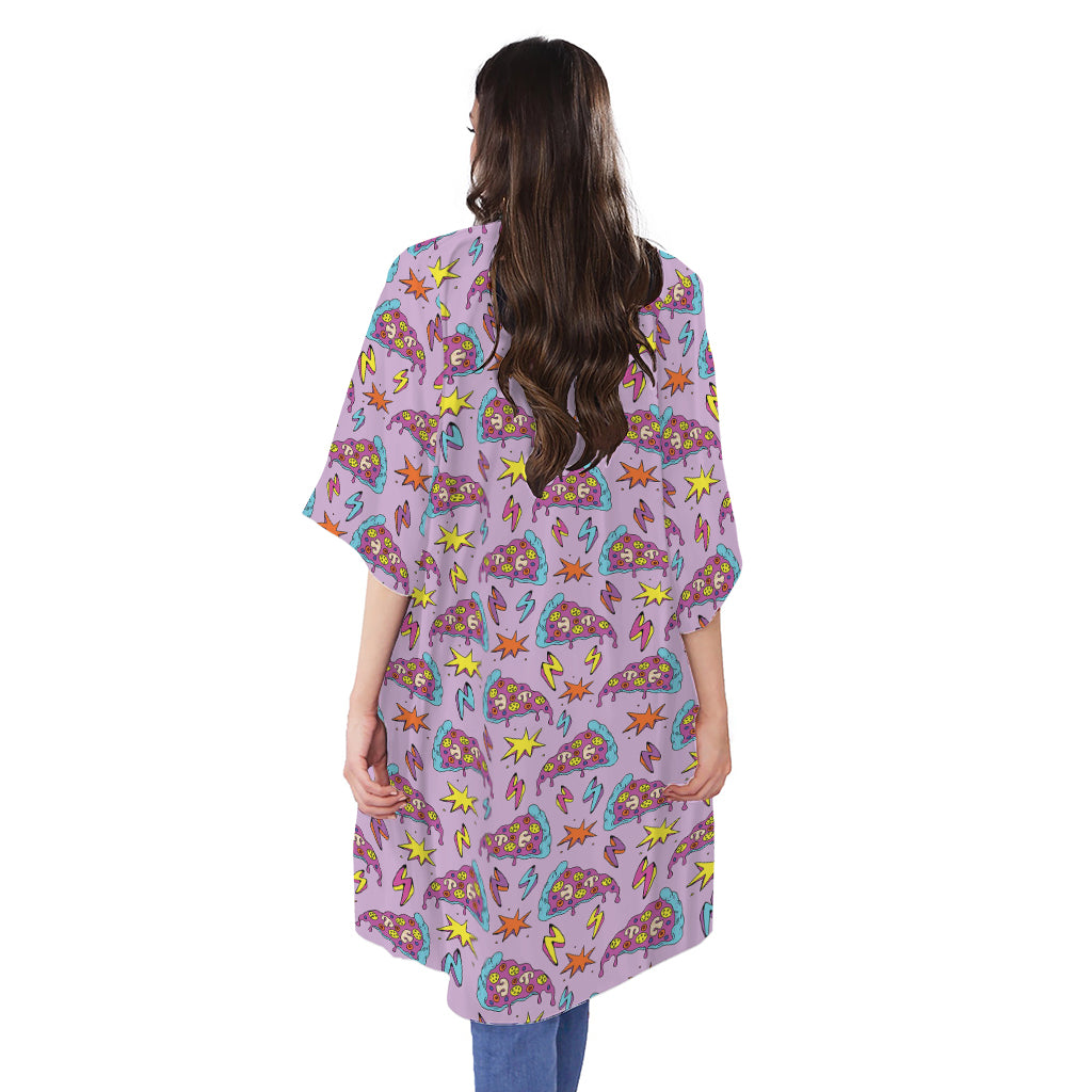 Psychedelic Pizza Pattern Print Open Front Beach Cover Up