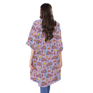 Psychedelic Pizza Pattern Print Open Front Beach Cover Up