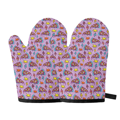 Psychedelic Pizza Pattern Print Oven Mitts