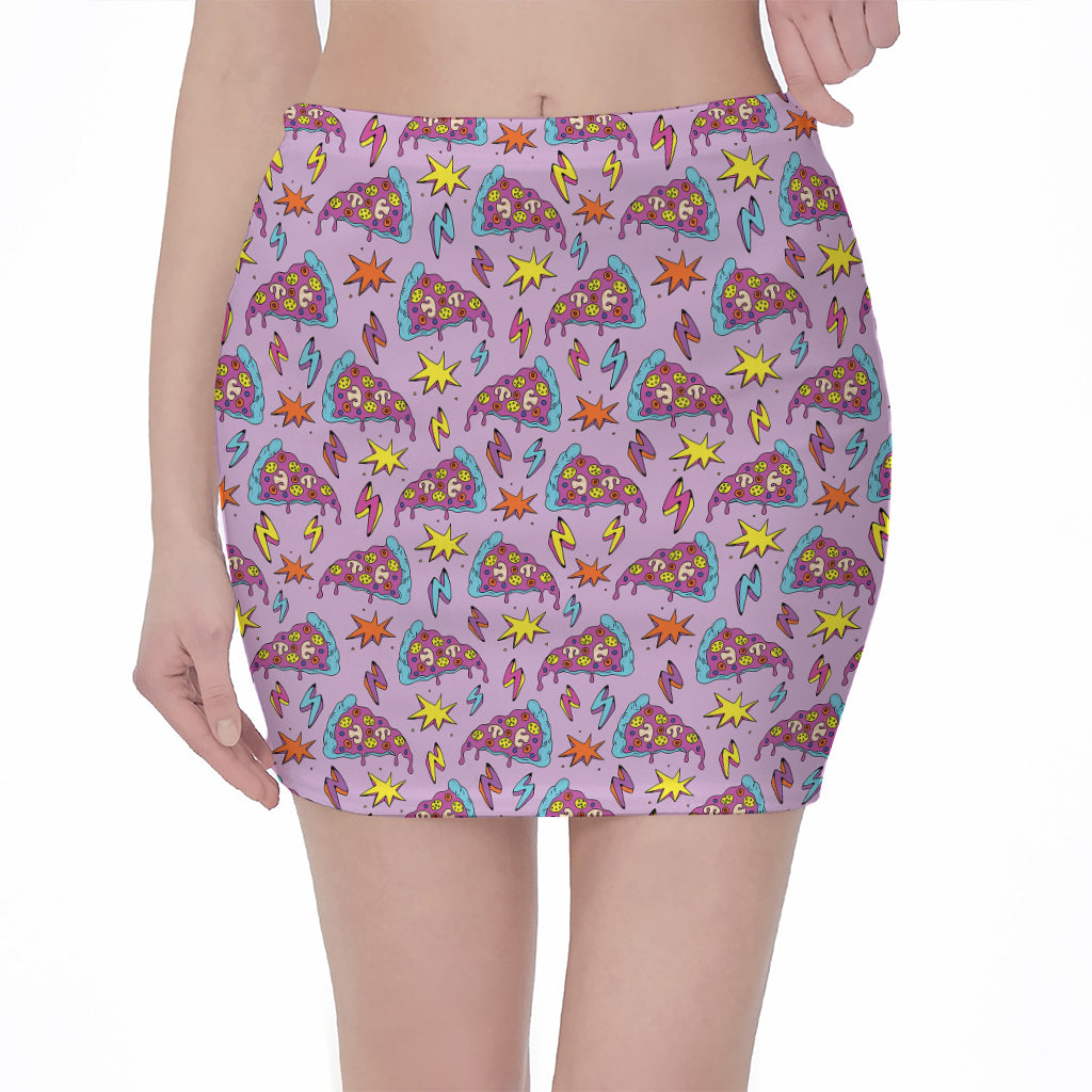 Psychedelic Pizza Pattern Print Pencil Mini Skirt