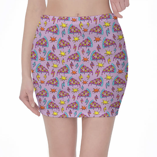 Psychedelic Pizza Pattern Print Pencil Mini Skirt