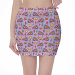 Psychedelic Pizza Pattern Print Pencil Mini Skirt