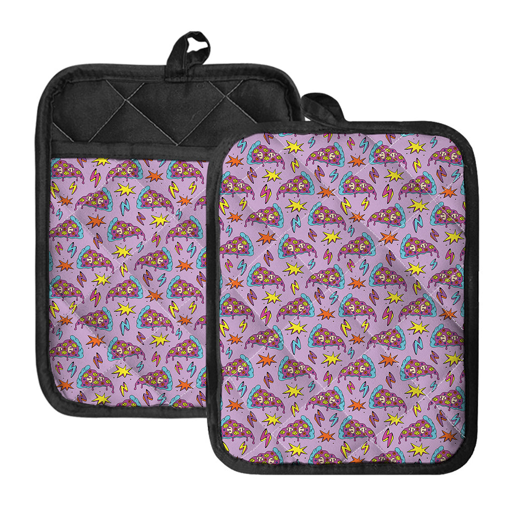 Psychedelic Pizza Pattern Print Pot Holders With Pocket