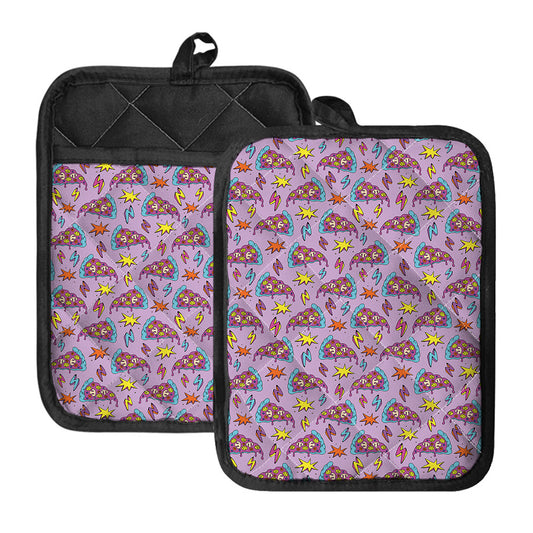 Psychedelic Pizza Pattern Print Pot Holders With Pocket