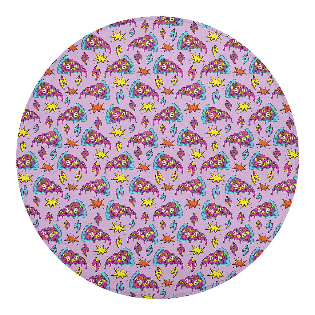 Psychedelic Pizza Pattern Print Round Blanket