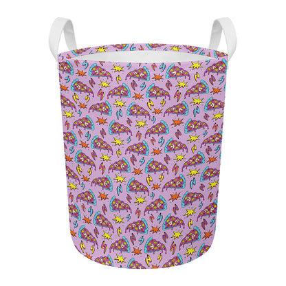 Psychedelic Pizza Pattern Print Round Laundry Basket