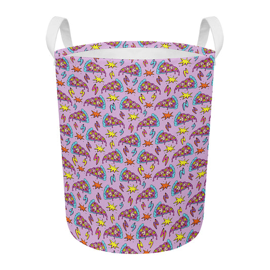 Psychedelic Pizza Pattern Print Round Laundry Basket