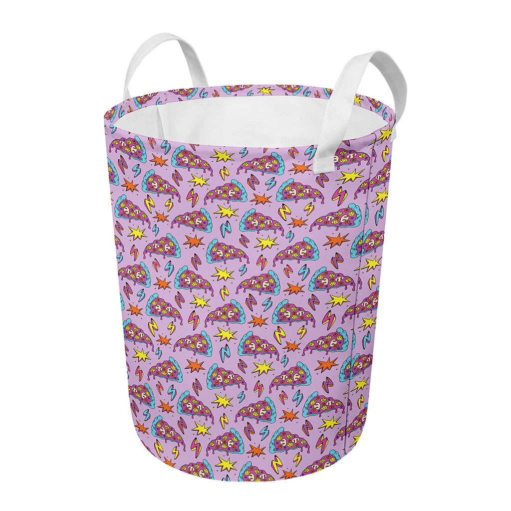 Psychedelic Pizza Pattern Print Round Laundry Basket