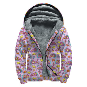 Psychedelic Pizza Pattern Print Sherpa Lined Zip Up Hoodie