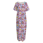 Psychedelic Pizza Pattern Print Short Sleeve Long Nightdress
