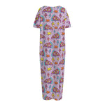 Psychedelic Pizza Pattern Print Short Sleeve Long Nightdress