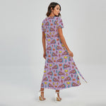 Psychedelic Pizza Pattern Print Short Sleeve Maxi Dress