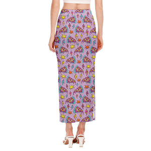 Psychedelic Pizza Pattern Print Side Slit Maxi Skirt