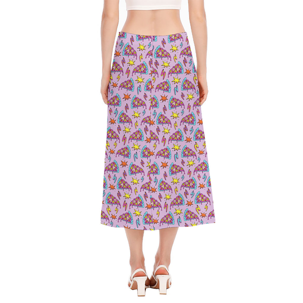 Psychedelic Pizza Pattern Print Side Slit Midi Skirt