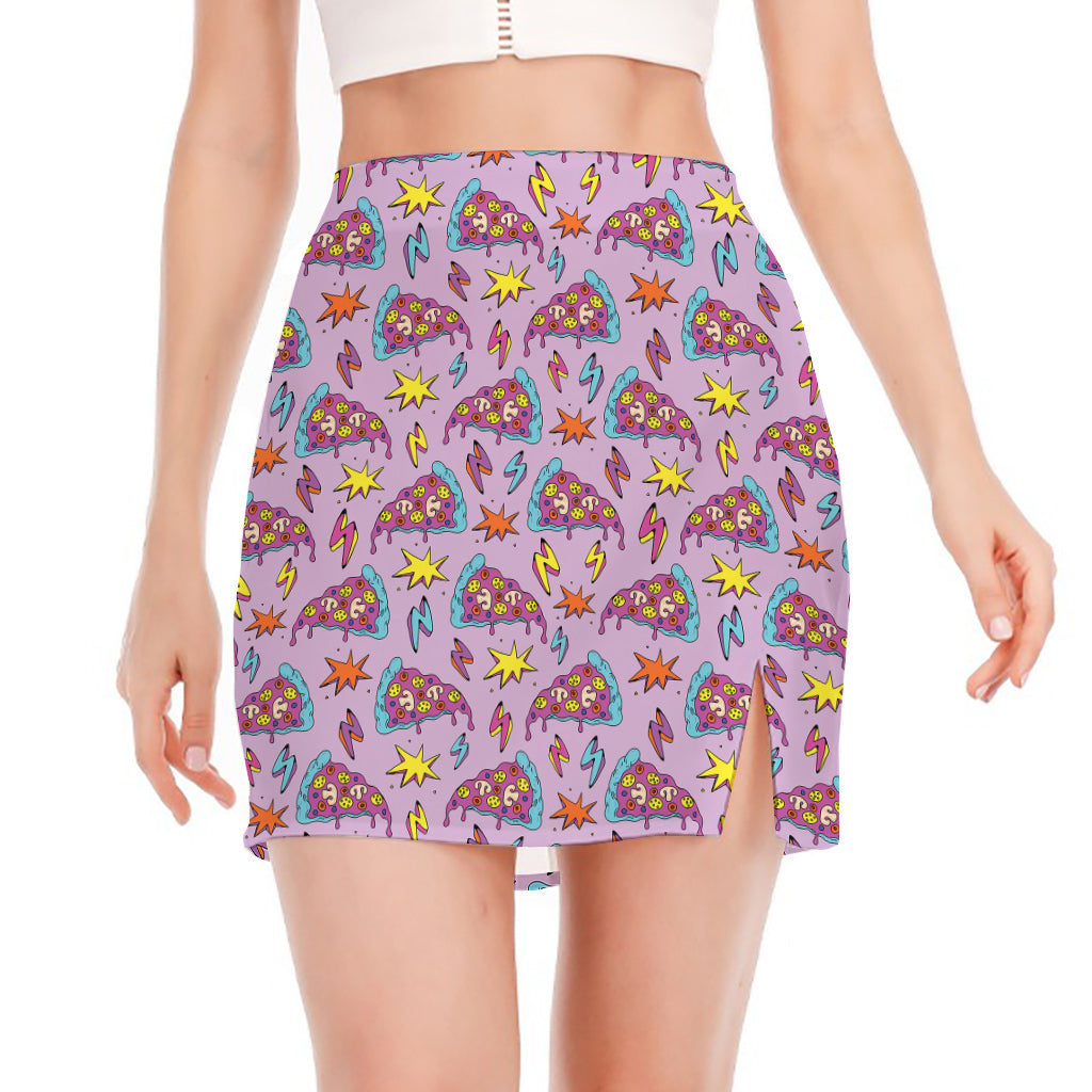 Psychedelic Pizza Pattern Print Side Slit Mini Skirt