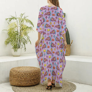 Psychedelic Pizza Pattern Print Silk V-Neck Kaftan Dress