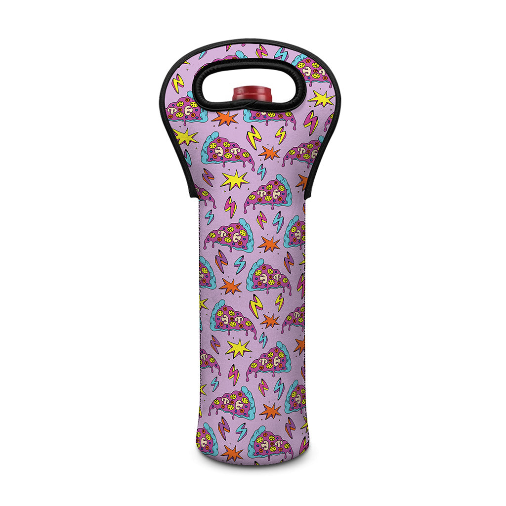 Psychedelic Pizza Pattern Print Single Neoprene Wine Tote