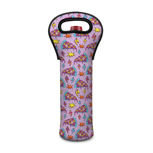 Psychedelic Pizza Pattern Print Single Neoprene Wine Tote