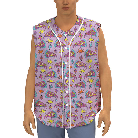 Psychedelic Pizza Pattern Print Sleeveless Baseball Jersey