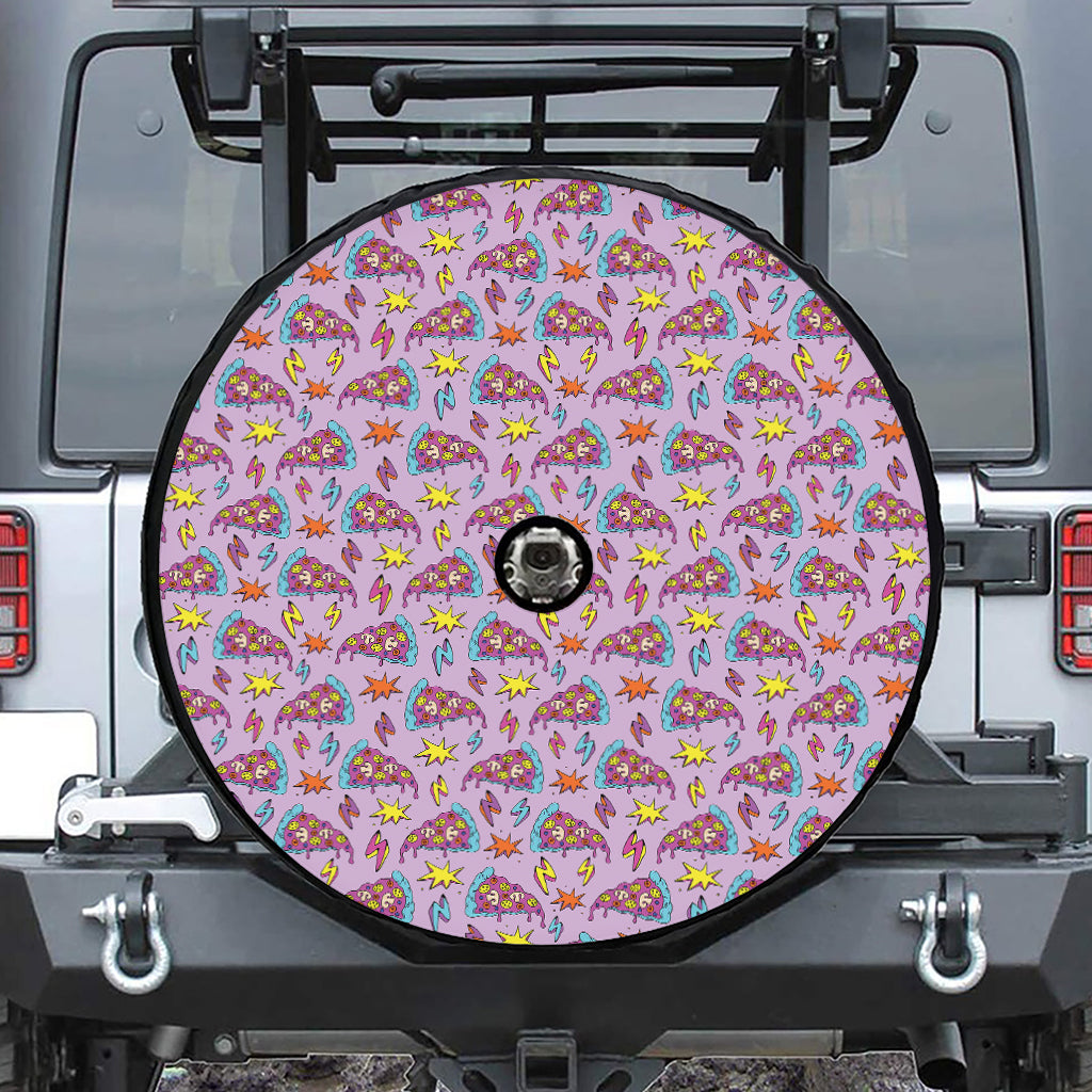 Psychedelic Pizza Pattern Print Tire Cover With Camera Hole