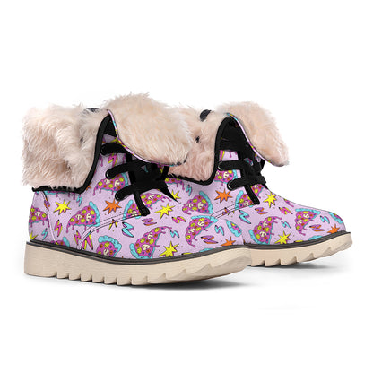 Psychedelic Pizza Pattern Print Winter Boots
