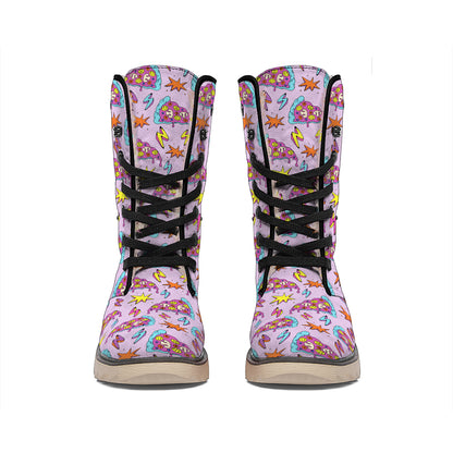 Psychedelic Pizza Pattern Print Winter Boots