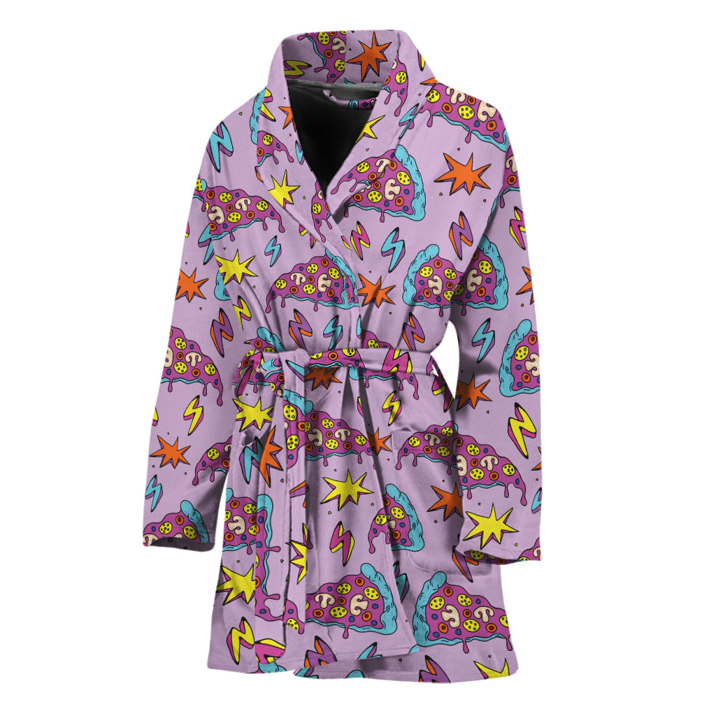 Psychedelic Pizza Pattern Print Women's Bathrobe