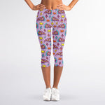 Psychedelic Pizza Pattern Print Women's Capri Leggings