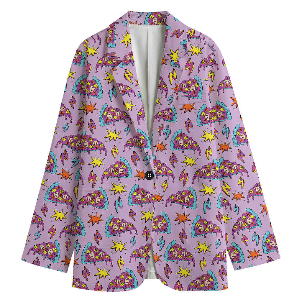 Psychedelic Pizza Pattern Print Women's Cotton Blazer