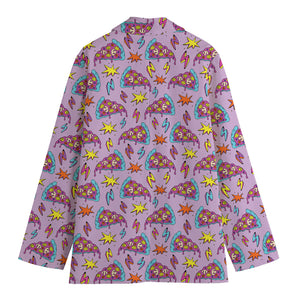 Psychedelic Pizza Pattern Print Women's Cotton Blazer