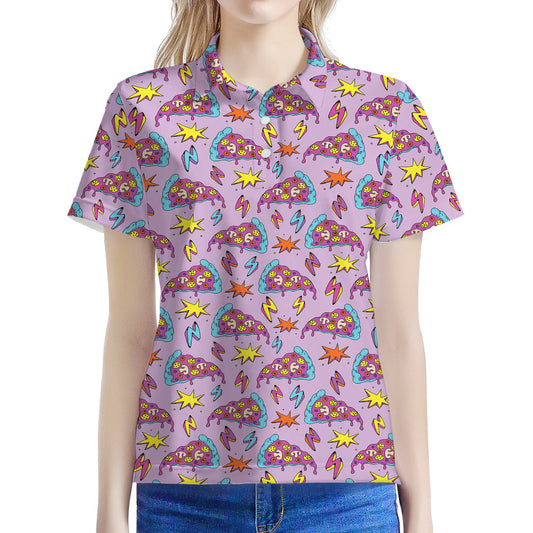 Psychedelic Pizza Pattern Print Women's Polo Shirt