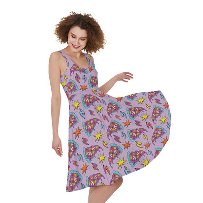 Psychedelic Pizza Pattern Print Women's Sleeveless Dress
