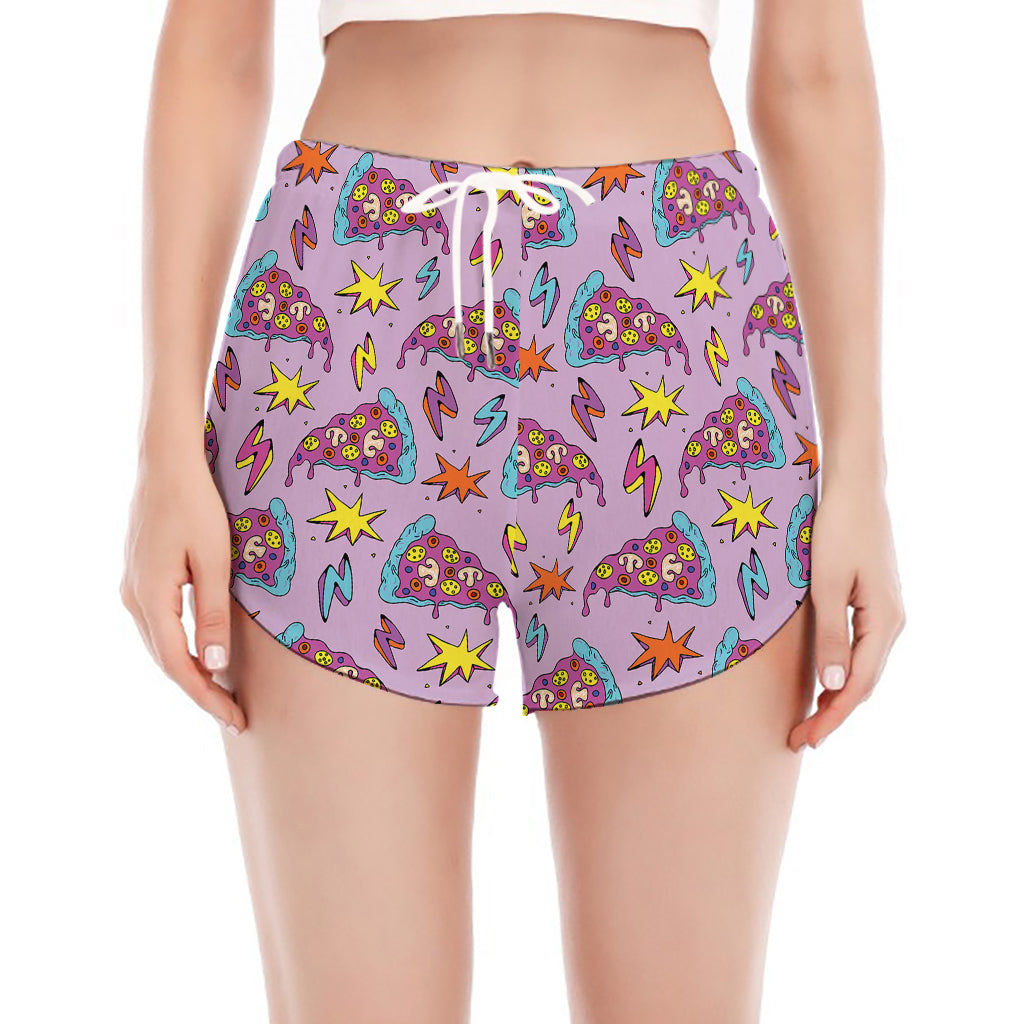 Psychedelic Pizza Pattern Print Women's Split Running Shorts