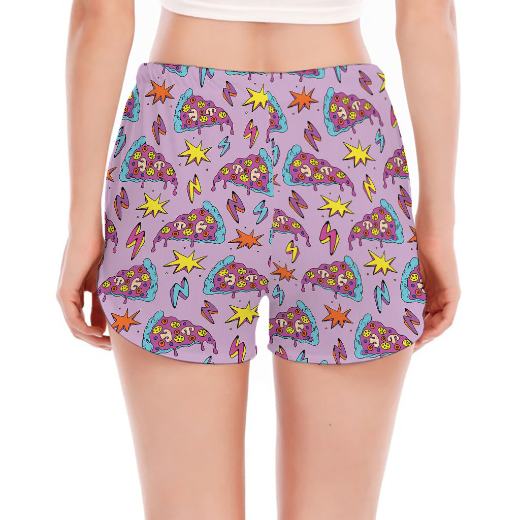 Psychedelic Pizza Pattern Print Women's Split Running Shorts