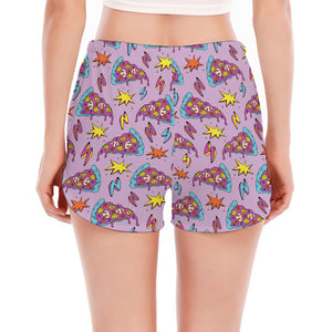 Psychedelic Pizza Pattern Print Women's Split Running Shorts