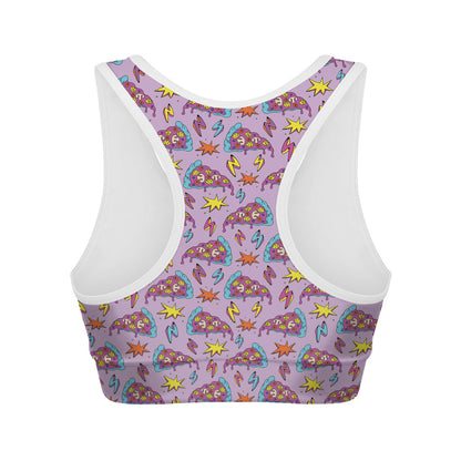 Psychedelic Pizza Pattern Print Women's Sports Bra