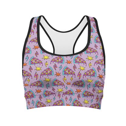 Psychedelic Pizza Pattern Print Women's Sports Bra